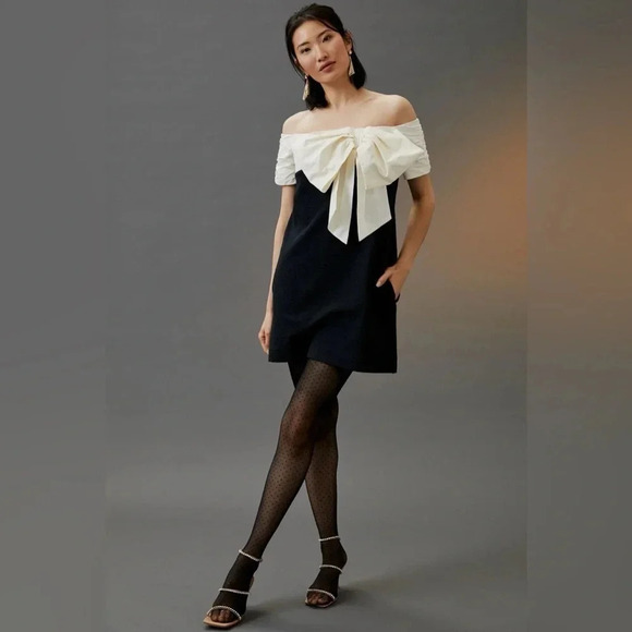 Anthropologie Maeve Black & White Colorblocked Shift Mini Dress Size S Small NWT - Picture 9 of 9